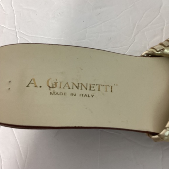 A. Giannetti Size 10M Womens Sandals Gold Leather Slip On Blocked Wedge Heel - Picture 7 of 8